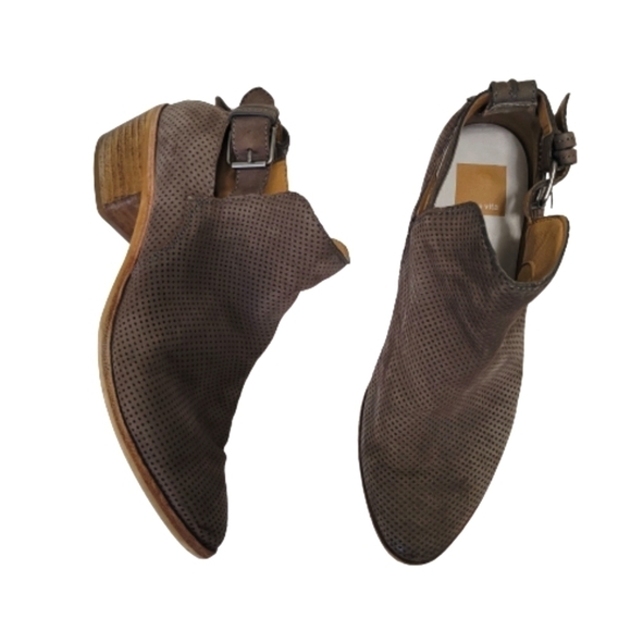 Dolce Vita Taupe Perforated Suede Kato Booties - Picture 1 of 9